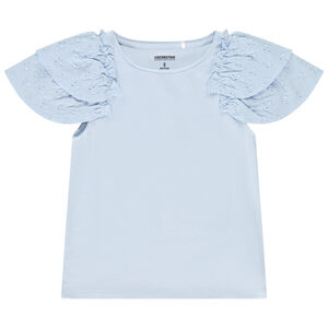 Κοντομάνικο μπλουζάκι με κέντημα και βολάν για κορίτσι 