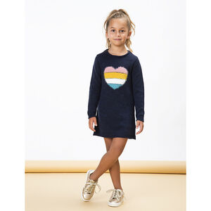 Robe en tricot manches longues avec coeur fantaisie pour fille Main Robe en tricot manches longues avec coeur fantaisie pour fille