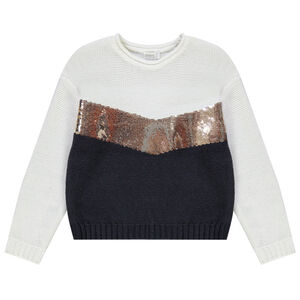 Pull en tricot effet color block avec sequins pour fille Main Pull en tricot effet color block avec sequins pour fille