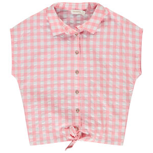 Πουκάμισο με εφέ φιόγκου σε καρό σχέδιο για κορίτσι 
