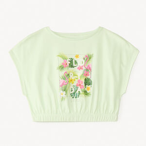 T-shirt à manches courtes, coupe boxy, court, avec imprimé fantaisie pour fille. 