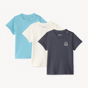 Σετ 3 μονόχρωμα πλεκτά t-shirt με κοντά μανίκια για μωρό αγόρι από jersey 