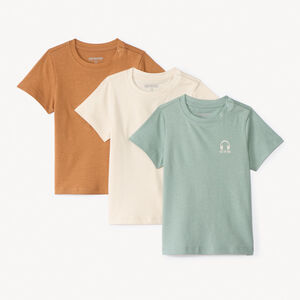 Σετ 3 μονόχρωμα πλεκτά t-shirt με κοντά μανίκια για μωρό αγόρι από jersey 