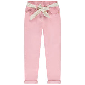 Τζιν σλιμ μονόχρωμο με ζώνη φουλάρδι για κορίτσι 