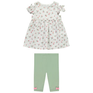Σετ τουνίκ με κοντά μανίκια με σχέδιο ροδάκινο + κολάν για bebe κορίτσι 