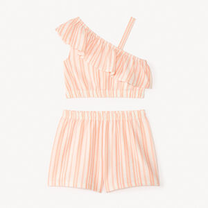 Σετ κοντών 2 τεμαχίων με ρίγες από κρεπ για κορίτσι 