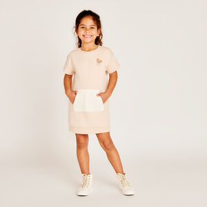 Φόρεμα κοντομάνικο με ρυτίδες και κέντημα για κορίτσι 