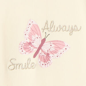 Μακρυμάνικο sous-pull με λαιμό στέλεχος, σχέδιο πεταλούδας και κέντημα σε κορδόνι για bebe κορίτσι 