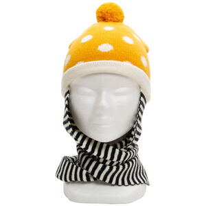 Πλεκτός σκούφος με ενσωματωμένο κασκόλ με πουά μοτίβο και ρίγες σε ζακάρ 