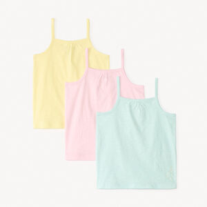 Σετ από 3 μονόχρωμα αμάνικα μπλουζάκια με λεπτές τιράντες για κορίτσι μωρό 