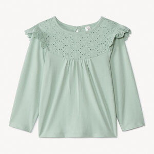 T-shirt manches longues uni à col marin brodé pour bébé fille 