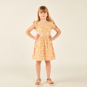 Φόρεμα κοντό μανίκι με λουλούδια και ανοιχτή πλάτη για κορίτσι 