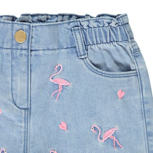 Σορτς από denim με κεντημένα φλαμίνγκο για κορίτσι 