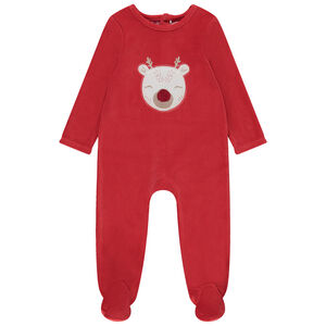 Φορμάκι βελουτέ με κεντημένο patch ελάφι για μωρό με διαφορετικά ανοίγματα ανάλογα με την ηλικία 