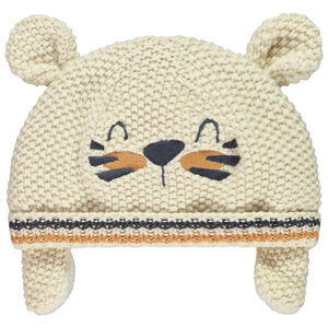 Σκουφάκι πλεκτό από sherpa με 3D αυτιά και κεντήματα για μωρό αγόρι 