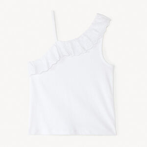 Αμάνικο μπλουζάκι με ασύμμετρες τιράντες και δαντέλα broderie anglaise για κορίτσι 