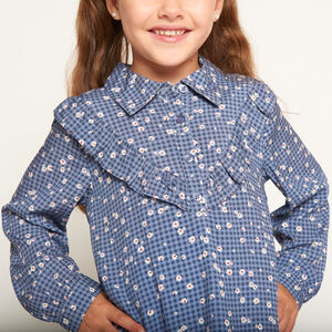 Φόρεμα με μακριά μανίκια, καρό και λουλούδια για κορίτσι 