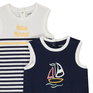 Σετ από 2 κοντές συνδυασμοί σε jersey print voilier για bebe αγόρι 