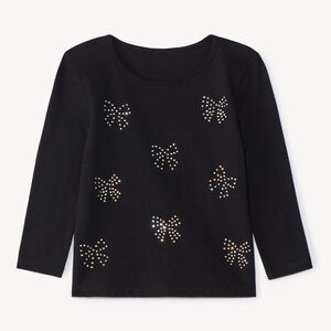 T-shirt manches longues avec nœud en strass pour fille 