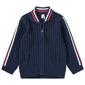 Gilet en tricot manches longues avec bandes contrastées pour bébé garçon 