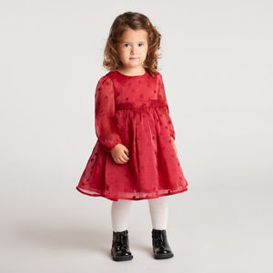 Robe bébé fille en voile à manches longues motifs cœurs 