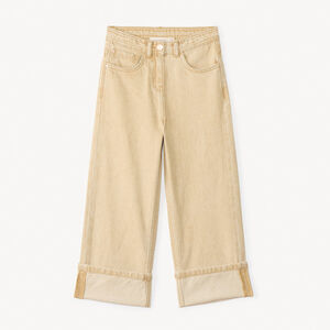 Jean en denim uni évasé avec revers fixés pour fille  