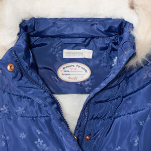 Μπουφάν μακρύ υφασμάτινο με τύπωμα και κουκούλα για bebe κορίτσι 