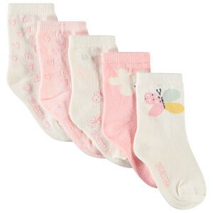 Lot de 5 paires de chaussettes motifs cœurs/papillons pour bébé fille 