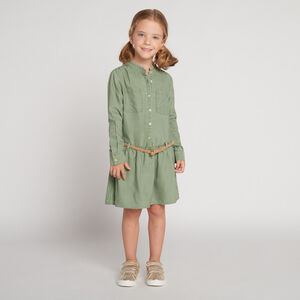 Φόρεμα μακρυμάνικο υφασμάτινο στυλ πουκάμισο με πλεκτή ζώνη για κορίτσι 