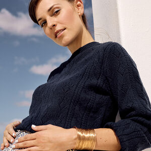 Πουλόβερ πλεκτό φαντεζί με φουσκωτά μανίκια για γυναίκες 