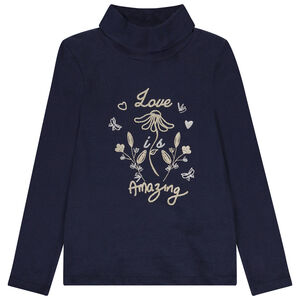 Πλεκτό μπλουζάκι με ψηλό λαιμό και φανταστικό γυαλιστερό τύπωμα για κορίτσι 