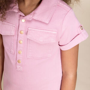 Φόρεμα πουκάμισο με κοντά μανίκια από μονόχρωμο τζιν για κορίτσι 