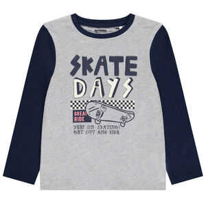 Μπλούζα με τύπωμα και μακριά μανίκια σε αντίθετο χρώμα για αγόρι 