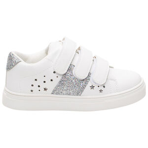 Λευκά αθλητικά παπούτσια με αυτοκόλλητο και γκλίτερ για κορίτσι 