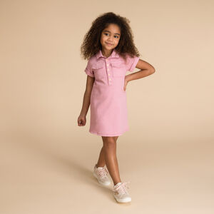 Φόρεμα πουκάμισο με κοντά μανίκια από μονόχρωμο τζιν για κορίτσι 