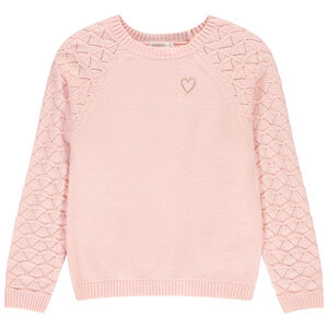 Πουλόβερ μακρυμάνικο μονόχρωμο σε πλεκτό φαντασίας για κορίτσι 