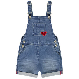Salopette courte en denim avec coeur en velours pour fille Main Salopette courte en denim avec coeur en velours pour fille
