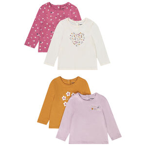 Lot de 4 t-shirts manches longues en coton pour bébé fille Main Lot de 4 t-shirts manches longues en coton pour bébé fille