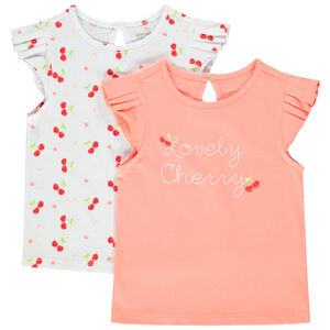 Σετ από 2 t-shirt κοντομάνικα με βολάν για bebe κορίτσι 