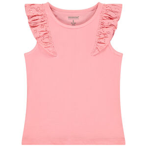 Αμάνικο μπλουζάκι με βολάν και broderie anglaise για κορίτσι 