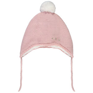 Σκουφάκι πλεκτό με πον πον και κεντήματα για μωρό κορίτσι 