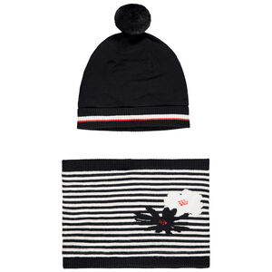 Σκούφος και σνουντ από πλεκτό φαντασία με επένδυση sherpa για κορίτσι 