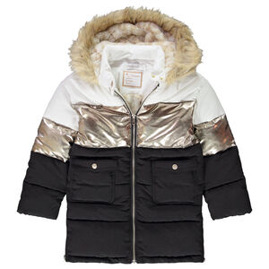 Doudoune longue imperméable avec capuche doublée sherpa pour fille Main Doudoune longue imperméable avec capuche doublée sherpa pour fille