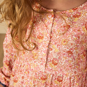 Φόρεμα μακρυμάνικο με βολάν και σχέδιο λουλούδια για μωρό κορίτσι 