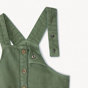 Παντελόνι-φόρεμα σαλοπέτα μονόχρωμο από denim χακί με τσέπες για bebe κορίτσι 