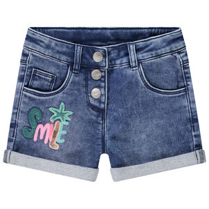 Σορτς εφέ τζιν με εκτύπωση και παγιέτες για κορίτσι 