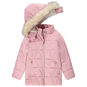 Doudoune longue en toile effet matelassé avec capuche et fausse fourrure pour fille Main Doudoune longue en toile effet matelassé avec capuche et fausse fourrure pour fille