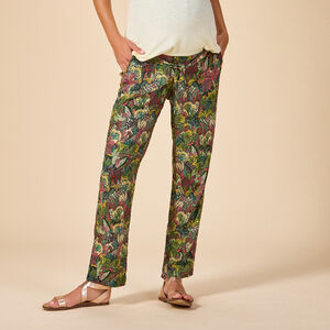 Φαρδύ και ρευστό παντελόνι με ζώνη για δέσιμο με σχέδιο φύλλων για γυναίκες 