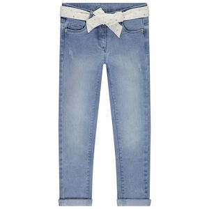 Τζιν slim εφέ φθοράς με ζώνη φουλάρδου για κορίτσι 