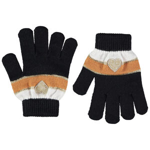 Γάντια πλεκτά με σχέδιο colorblock και κεντημένη καρδιά για κορίτσι 